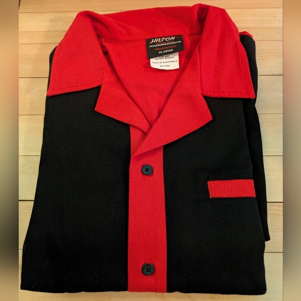Hilton Men's Black and Red Bowling Shirt Size XL